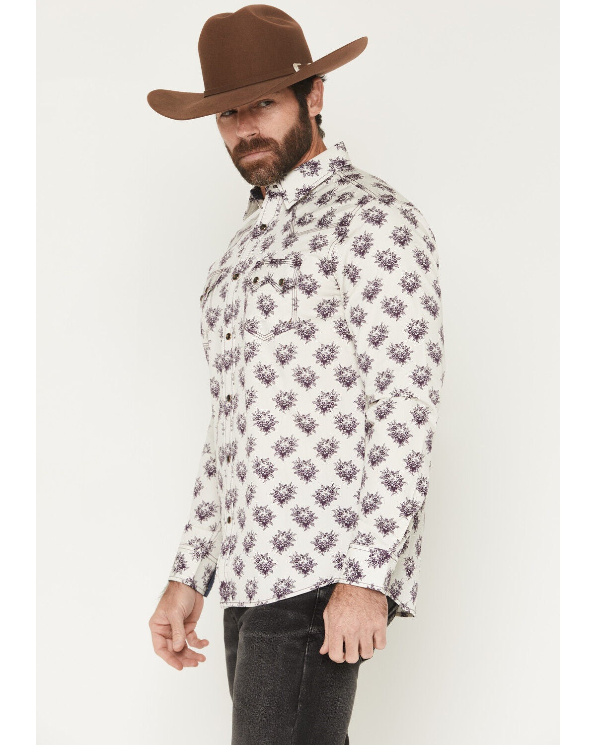 Image #2 - Moonshine Spirit&reg; Men's Memphis Floral Print Long Sleeve Snap Western Shirt, Ivory, hi-res
