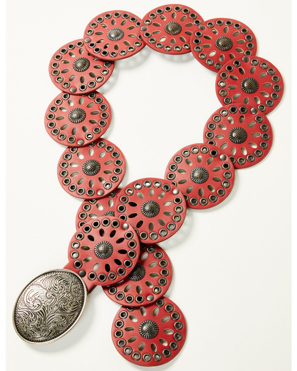 Image #2 - Cowgirls Rock Women's Round Concho Western Belt, Red, hi-res