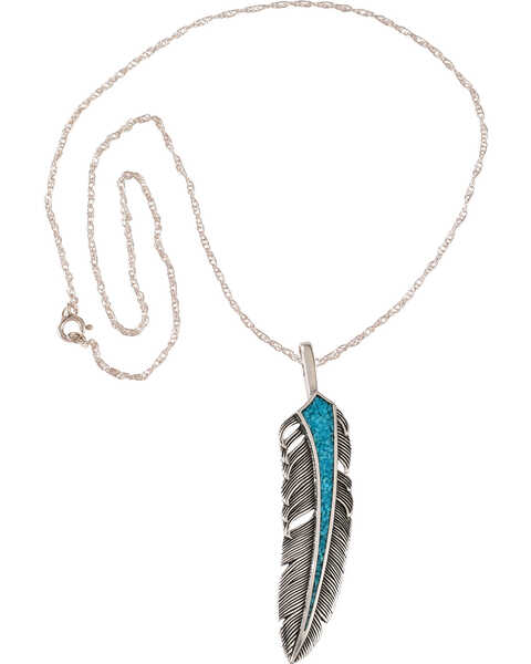 Silver Legends Women's Sterling Silver & Turquoise Feather Necklace, Turquoise, hi-res