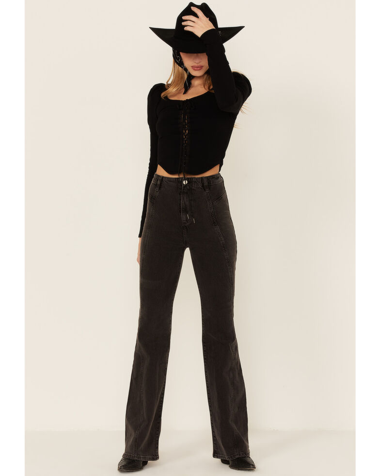 Free People Women's Black Florence Flare Jeans, Black, hi-res