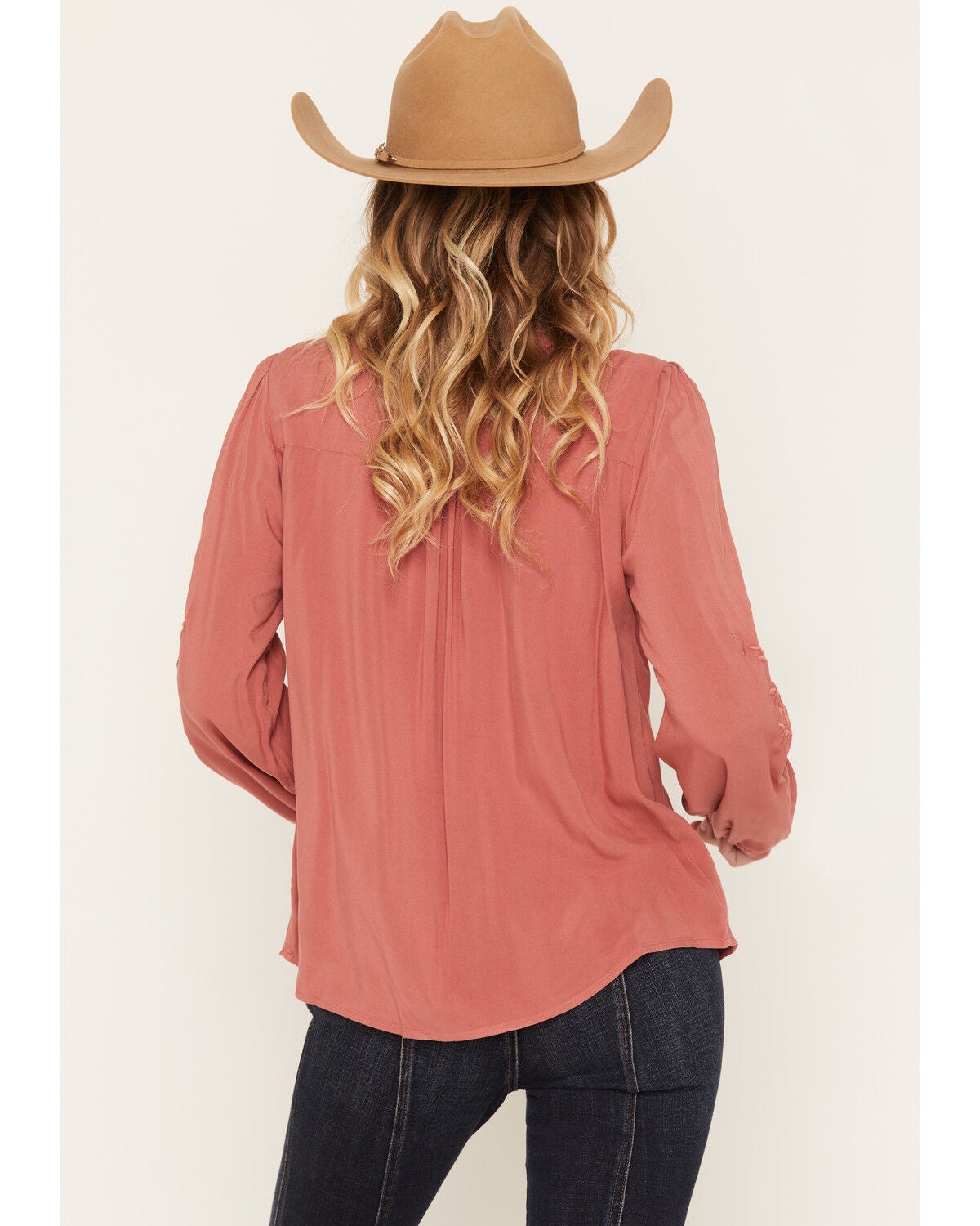 Image #4 - Lovestitch Women's Tonal Floral Embroidered Long Sleeve Button-Down Shirt, Rose, hi-res
