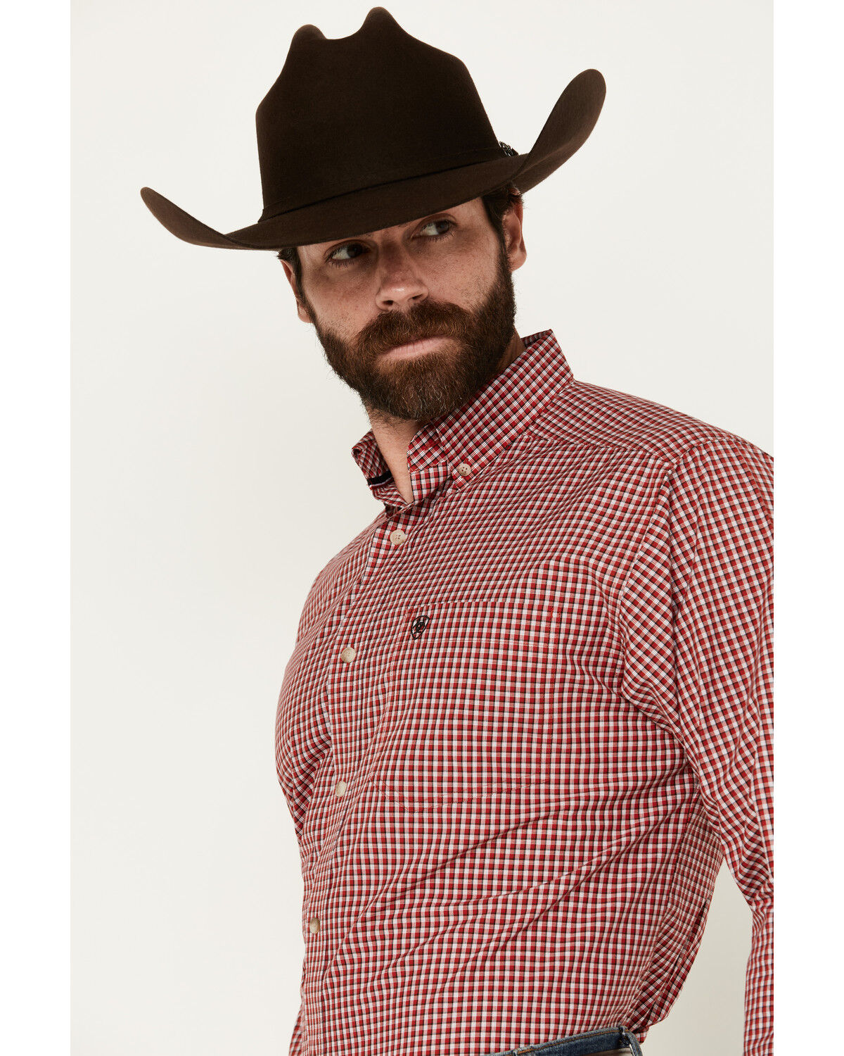 Image #2 - Ariat Men's Porter Plaid Print Long Sleeve Button-Down Performance Shirt - Tall, Red, hi-res