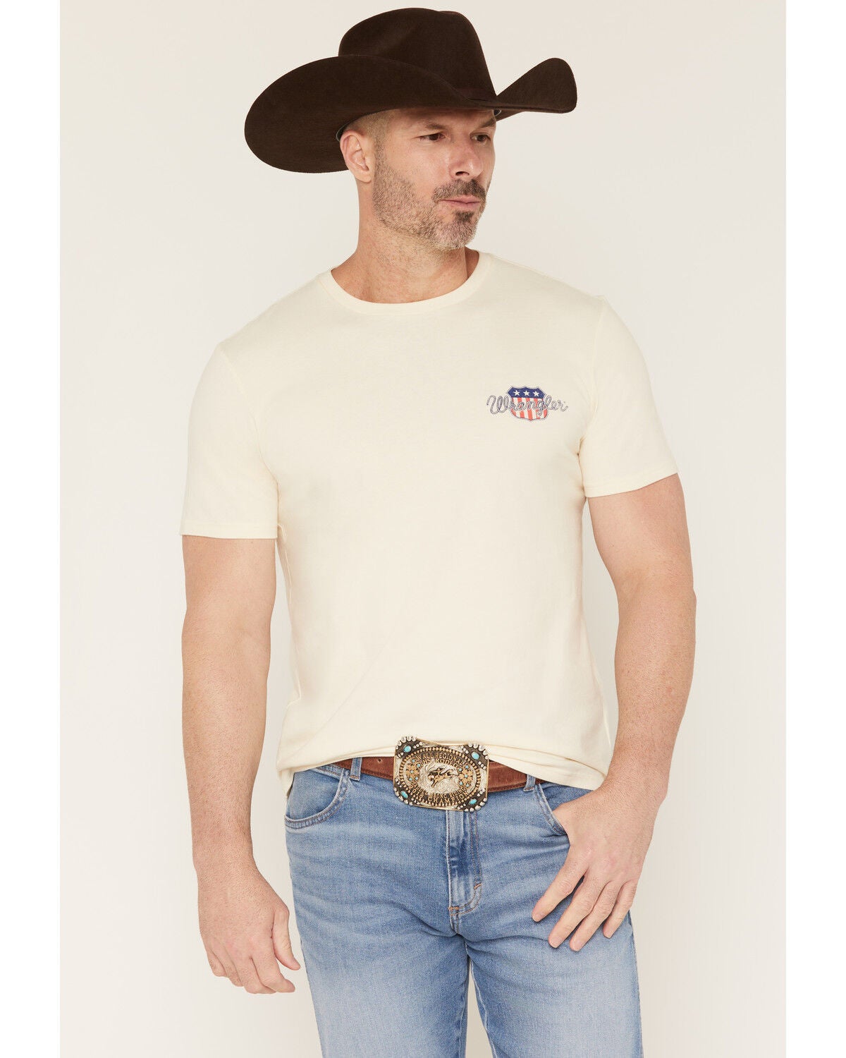 Image #2 - Wrangler Men's Patriotic Eagle Short Sleeve Graphic T-Shirt, Off White, hi-res