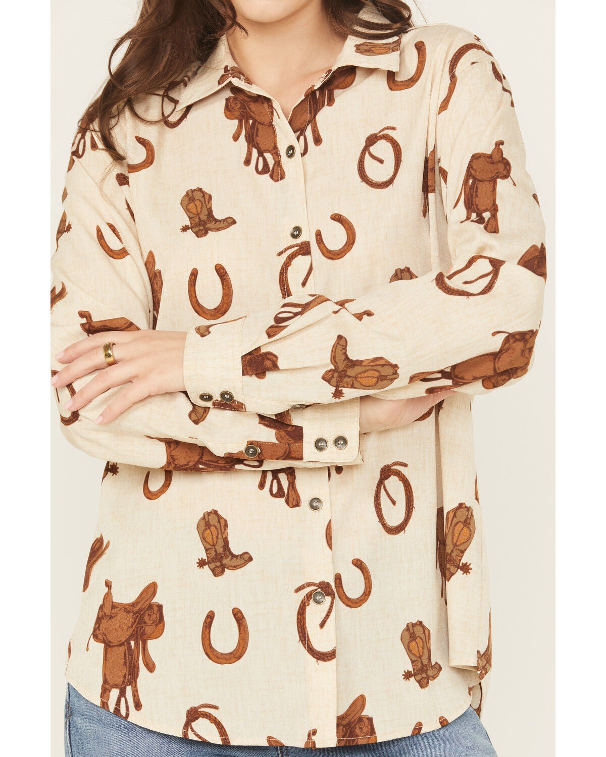 Image #3 - Ariat Women's Homestyle Rodeo Print Long Sleeve Button-Down Western Shirt, Natural, hi-res