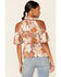 Shyanne Women's Floral Print Cold Shoulder Flounce Short Sleeve Top, Tan, hi-res