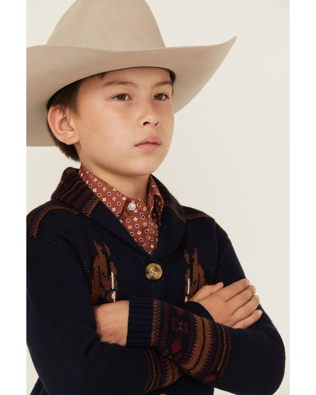 Image #2 - Cotton & Rye Boys' Horse Print Cardigan, Navy, hi-res