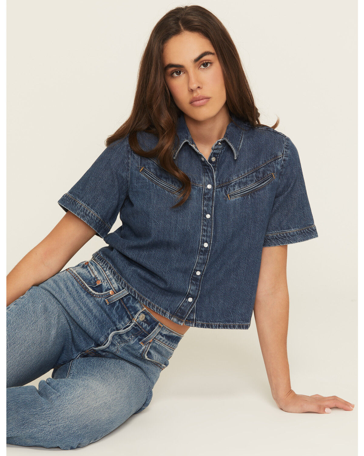 Levi's Women's Dark Wash Rinoa Camp Short Sleeve Snap Denim Shirt