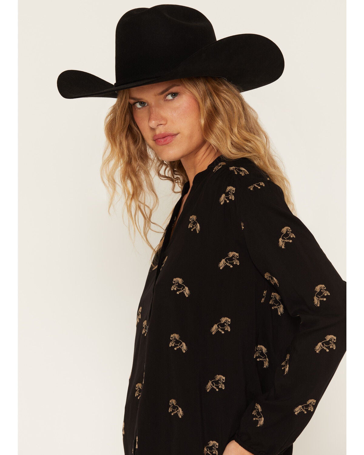 Image #2 - Rosabelle Honey Women's Horse Embroidered Long Sleeve Button-Down Shirt, Black, hi-res
