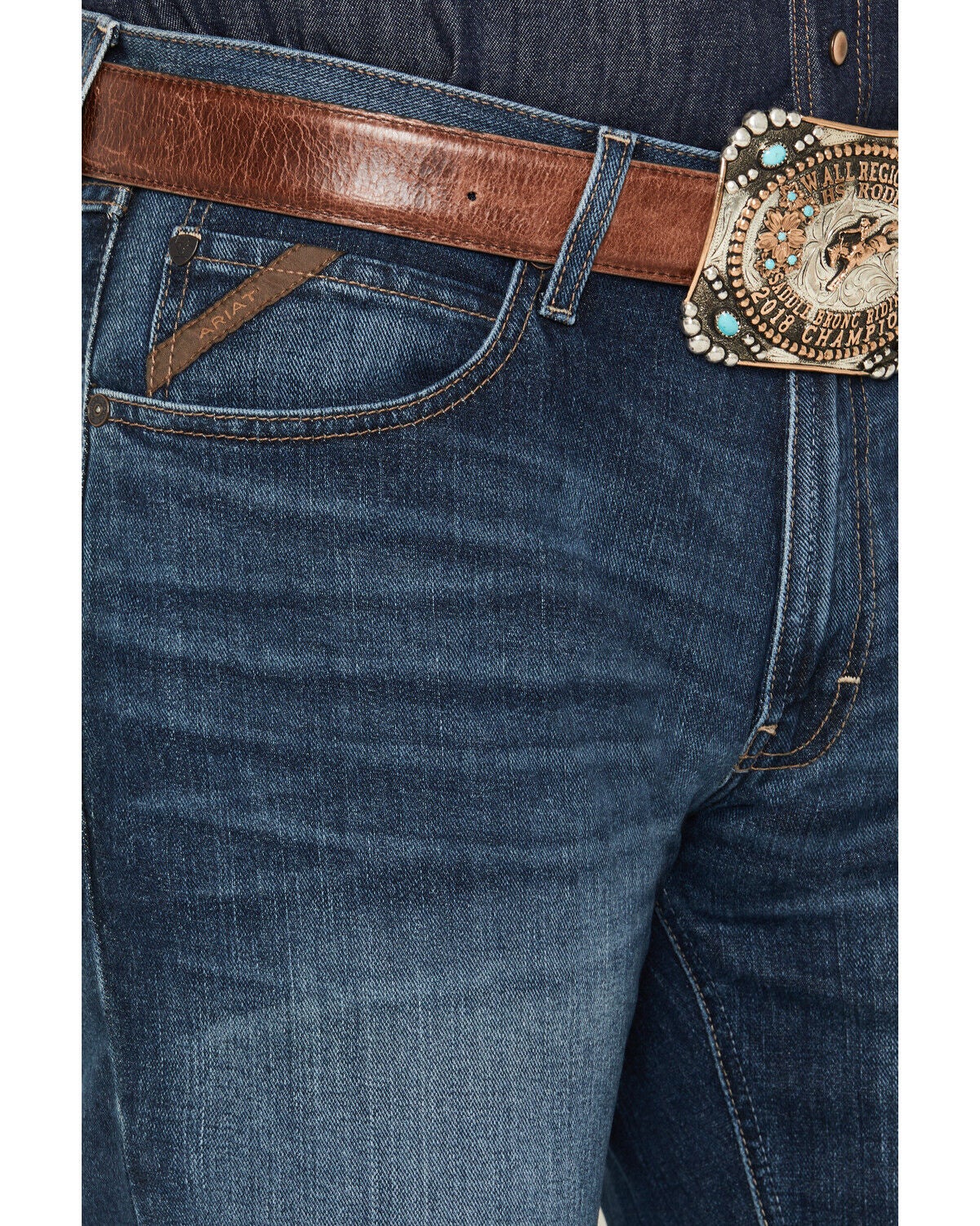 Image #2 - Ariat Men's M4 Medium Wash Legacy Bootcut Stretch Denim Jeans, Blue, hi-res