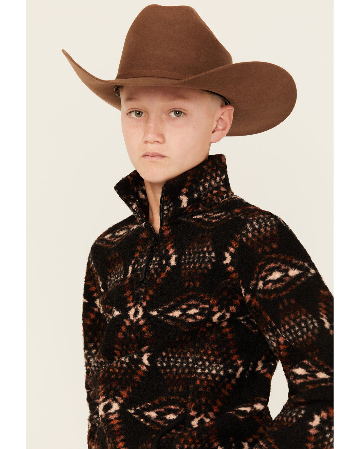 Image #2 - Rock & Roll Denim Boys' Southwestern Print 1/4 Zip Pullover, Brown, hi-res