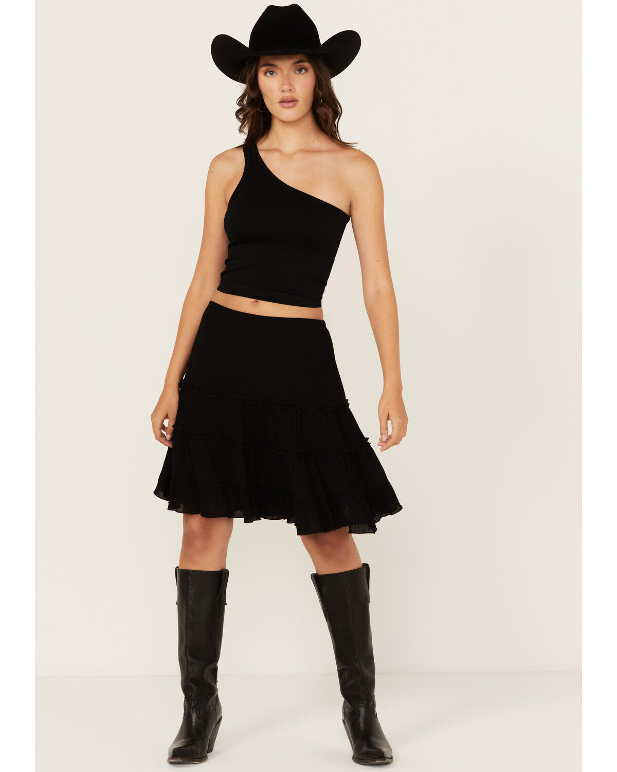 Image #1 - Wild Moss Women's Ruffle Mini Skirt, Black, hi-res