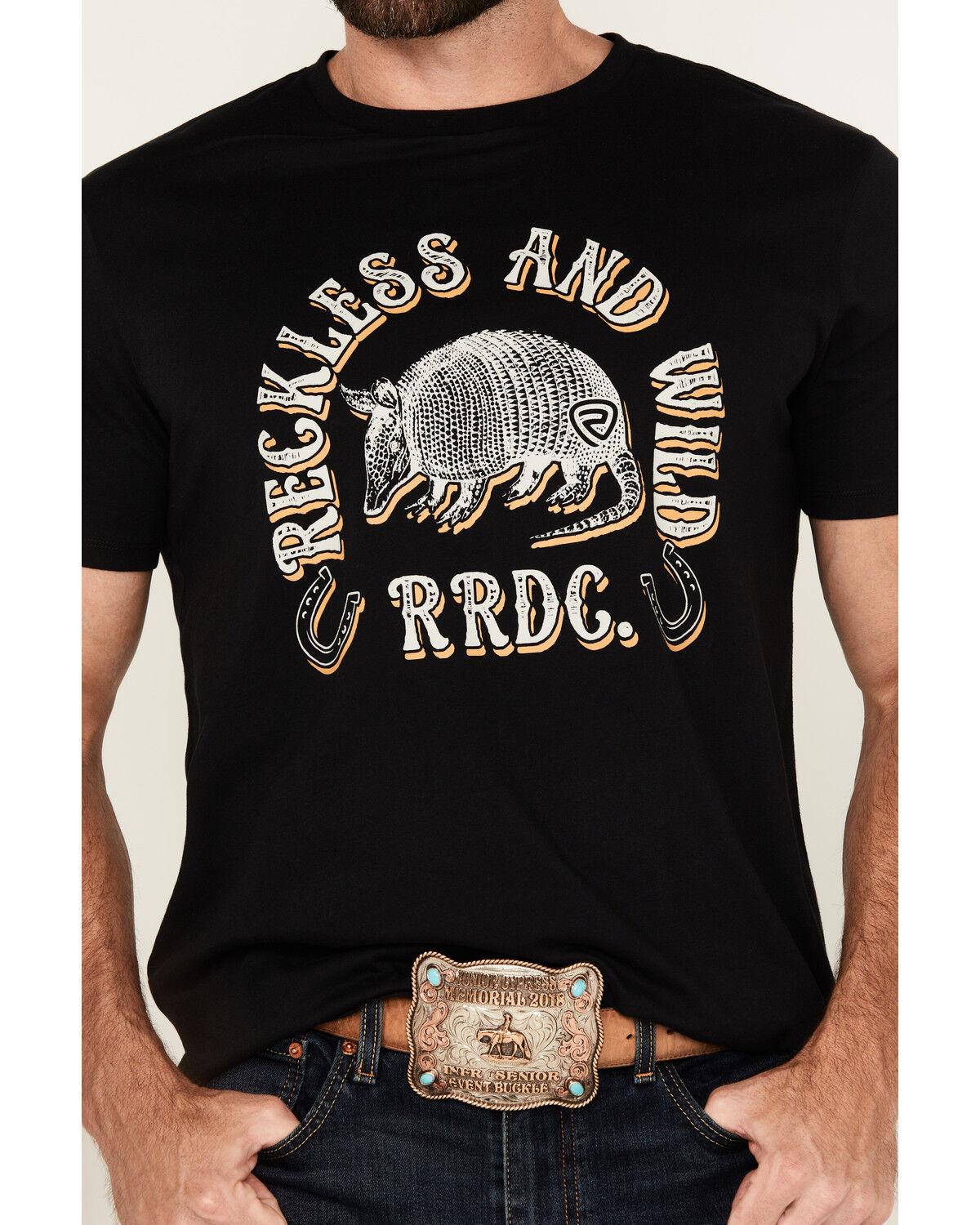 Image #3 - Rock & Roll Denim Men's Armadillo Short Sleeve Graphic T-Shirt, Black, hi-res