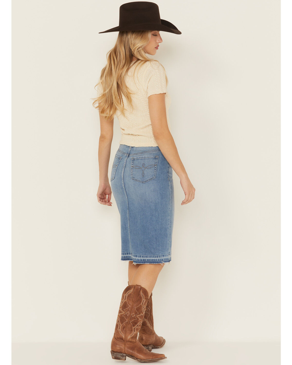 Image #3 - Shyanne Women's Ontario Light Wash Midi Stretch Denim Skirt, Light Wash, hi-res