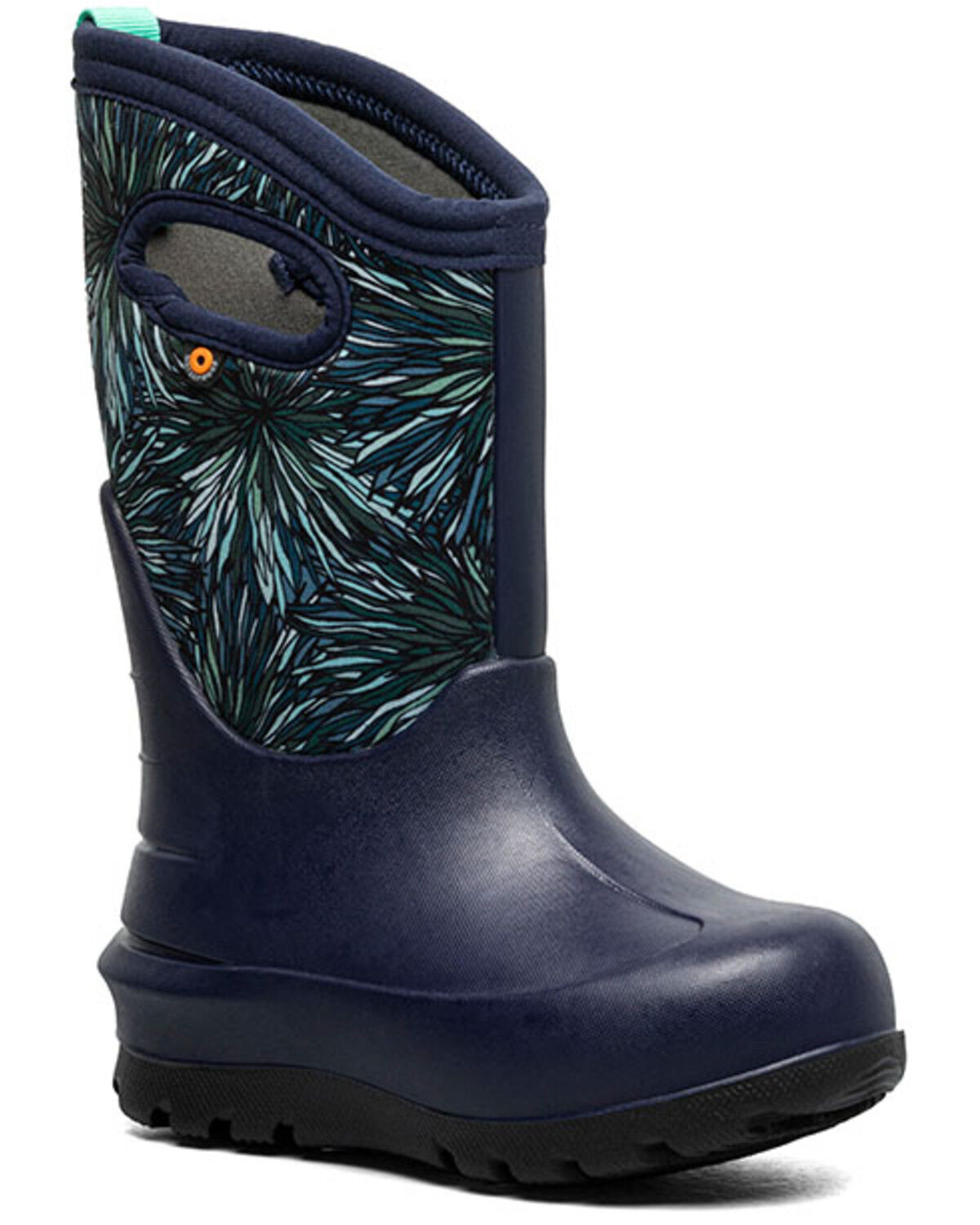 Image #1 - Bogs Girls' Neo Classic Firework Floral Print Waterproof Boots - Round Toe, Navy, hi-res