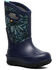 Image #1 - Bogs Girls' Neo Classic Firework Floral Print Waterproof Boots - Round Toe, Navy, hi-res