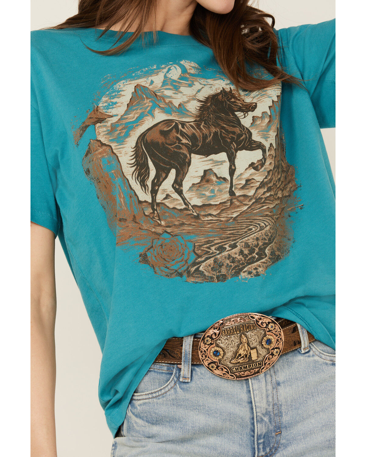 Image #3 - Shyanne Women's Horse Short Sleeve Graphic Tee, Medium Blue, hi-res