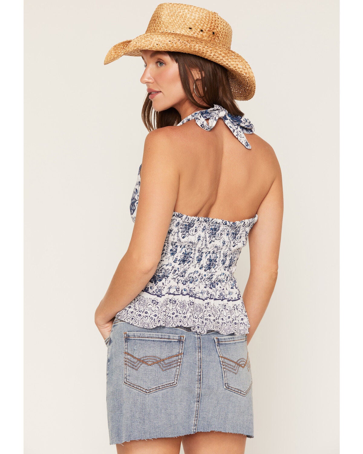 Image #4 - Angie Women's Floral Print Halter Top, White, hi-res