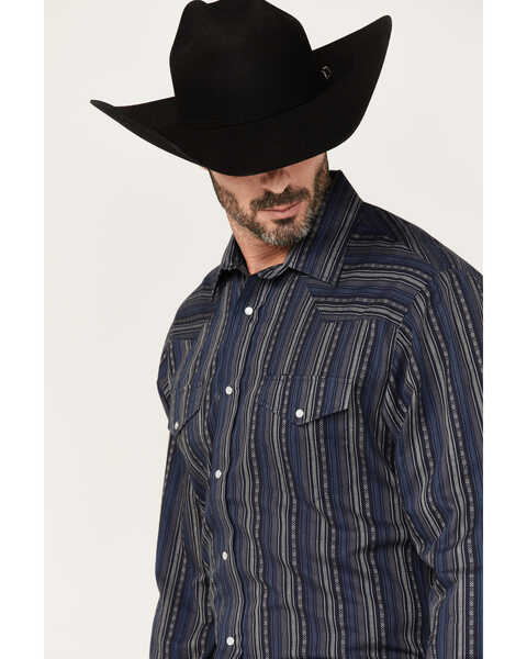 Image #2 - Roper Men's Striped Long Sleeve Pearl Snap Western Shirt, Black, hi-res