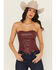 Image #1 - Fornia Women's Boot Barn Exclusive Rose Embossed Faux Leather Bustier, Red, hi-res