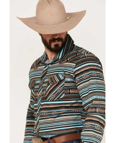 Image #2 - Rock & Roll Denim Men's Southwestern Stretch Long Sleeve Snap Shirt, Teal, hi-res