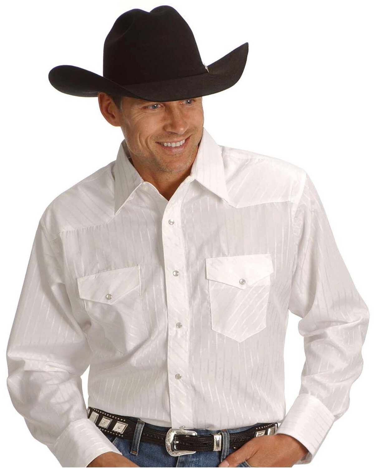 Wrangler Men's Tonal Long Sleeve Snap Western Shirt, White, hi-res