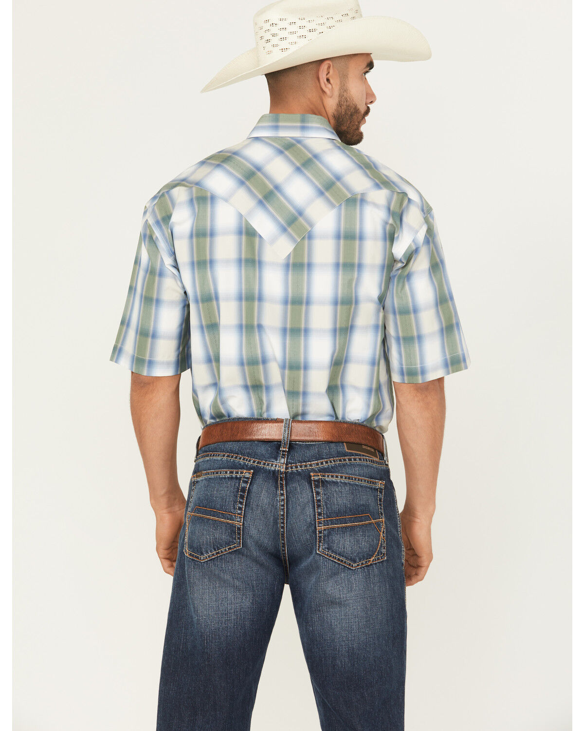 Image #4 - Stetson Men's Plaid Print Short Sleeve Snap Western Shirt, Blue, hi-res