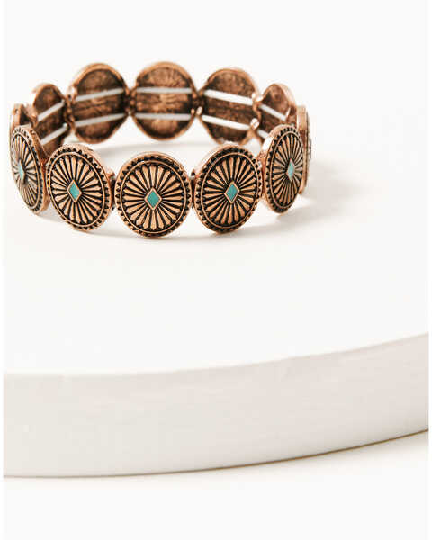 Image #4 - Shyanne Women's 5-piece Copper & Turquoise Beaded Concho Stretch Bracelet Set, Rust Copper, hi-res