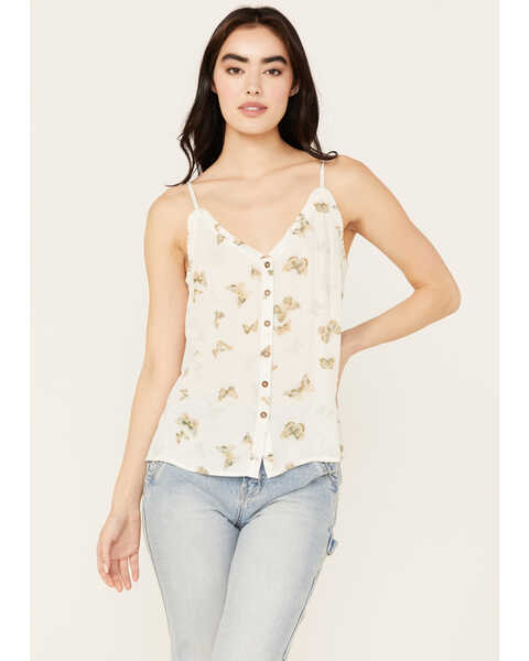 Cleo + Wolf Women's Butterfly Cropped Cami, White, hi-res
