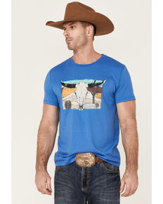 Rock & Roll Denim Men's Longhorn Skull Desert Graphic Short Sleeve T-Shirt , Blue, hi-res