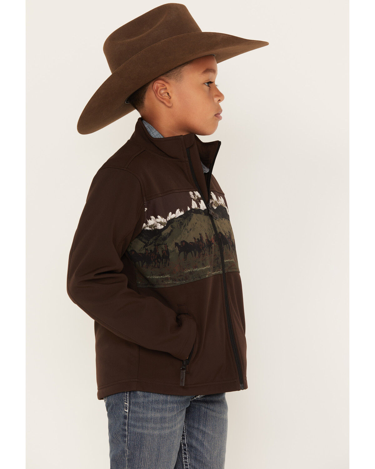 Image #2 - Cody James Boys' Western Scenic Print Softshell Jacket, Brown, hi-res