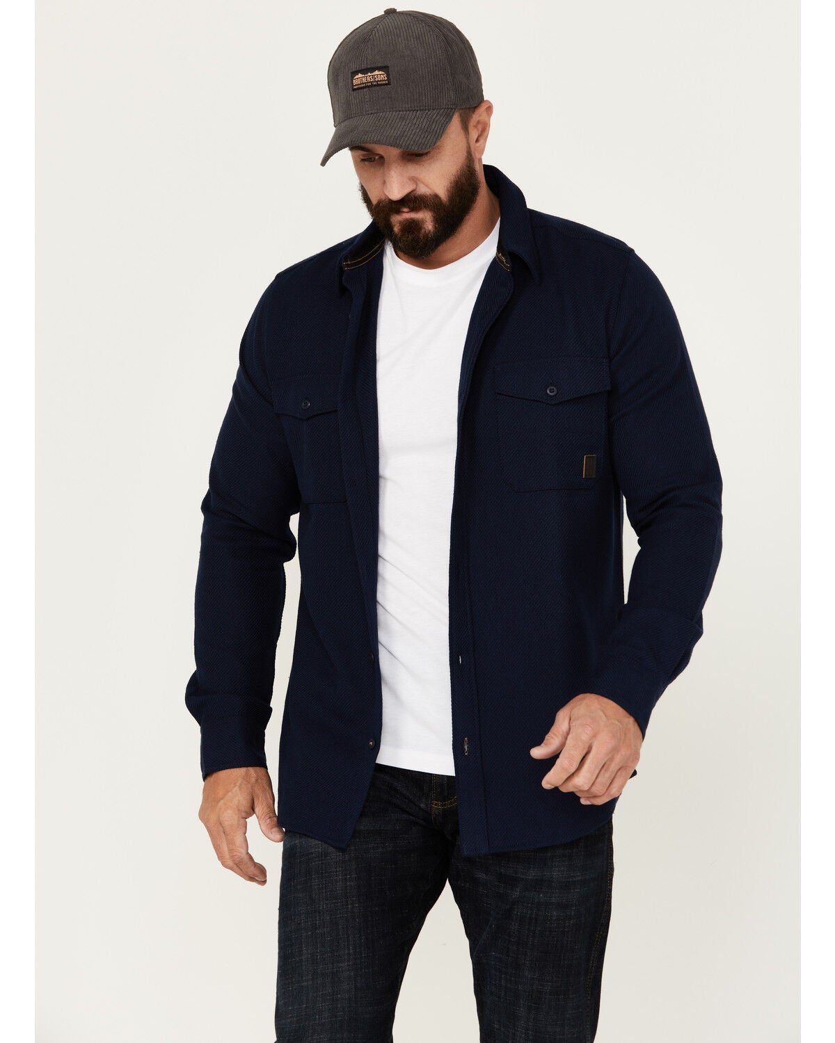 Brothers and Sons Men's Burley Long Sleeve Button Down Flannel Shirt, Navy, hi-res