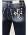 Image #2 - Miss Me Women's Dark Wash Mid Rise Cross Pocket Stretch Bootcut Jeans , Dark Wash, hi-res