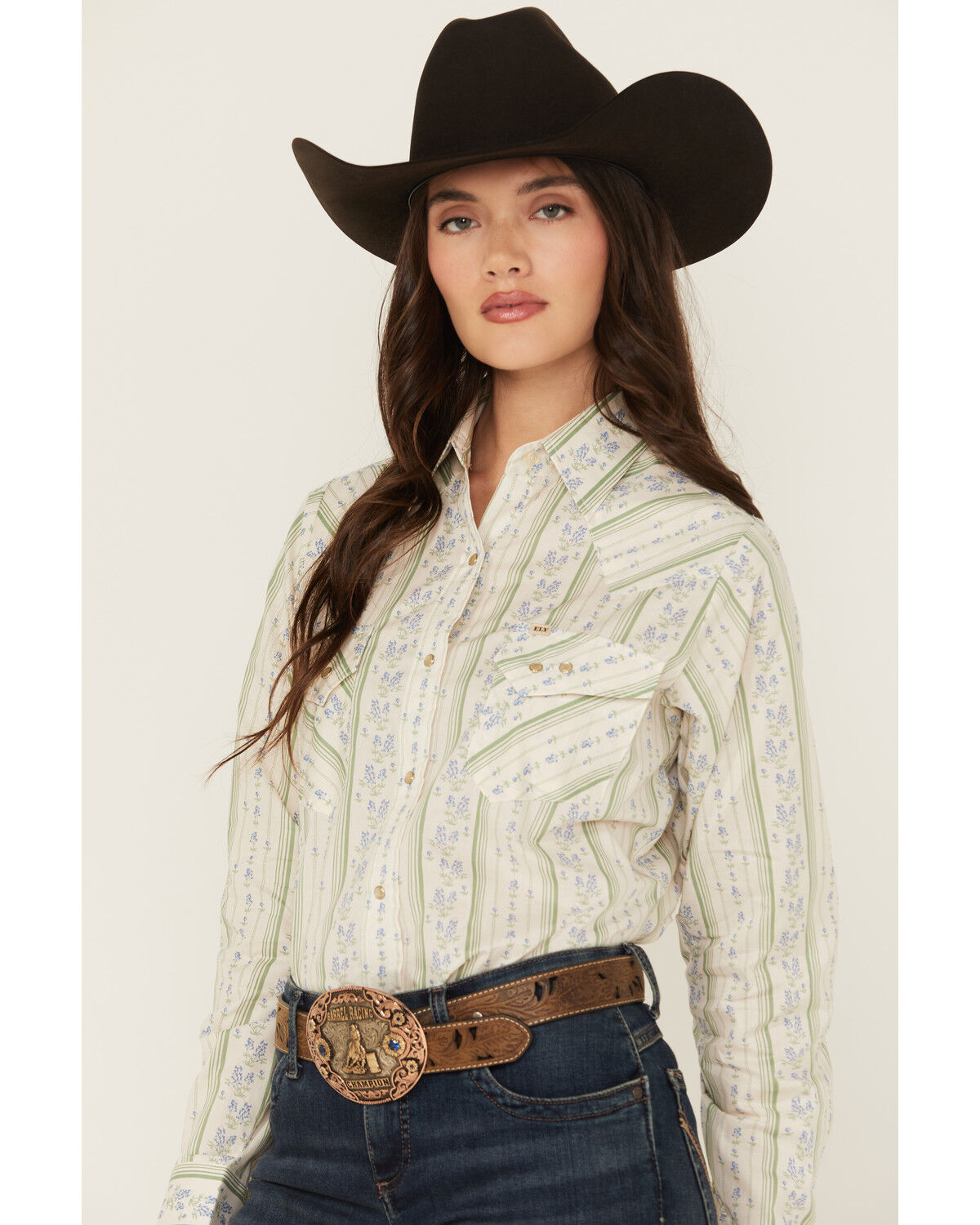Image #3 - Cowboygirl by Jenna Paulette Women's Wallpaper Long Sleeve Pearl Snap Western Shirt, Green, hi-res