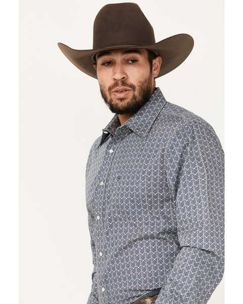Image #2 - Stetson Men's Chevron Geo Print Long Sleeve Pearl Snap Western Shirt, Dark Blue, hi-res