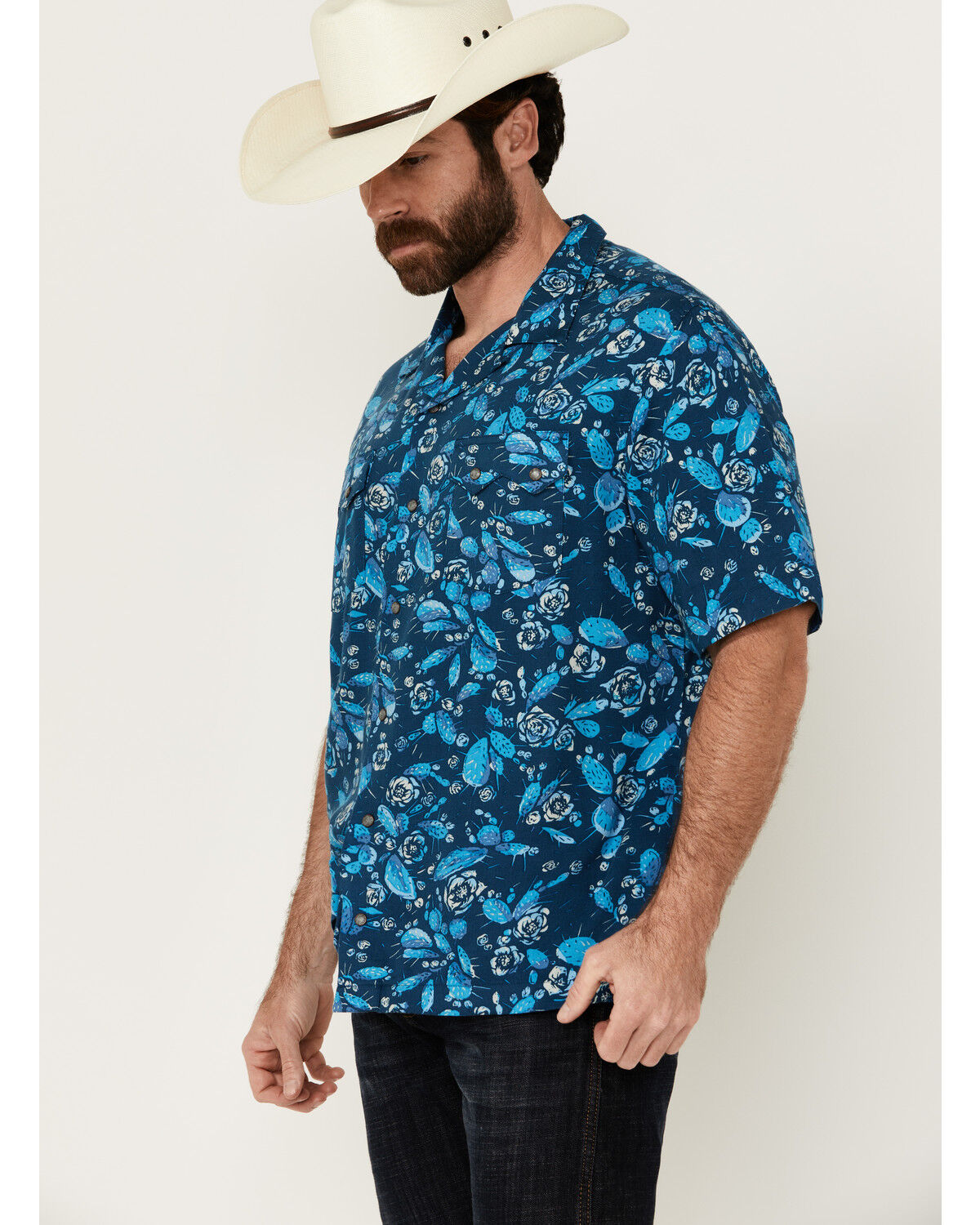 Image #2 - Wrangler Men's Conversation Print Short Sleeve Snap Western Shirt, Blue, hi-res