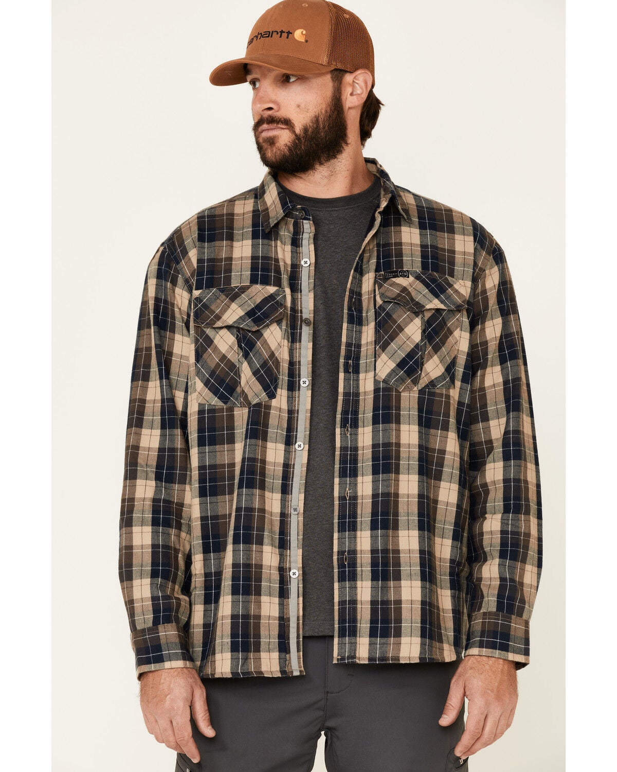 Image #1 - ATG&trade; by Wrangler All Terrain Men's Dark Sapphire Plaid Thermal Lined Long Sleeve Western Flannel Shirt , , hi-res