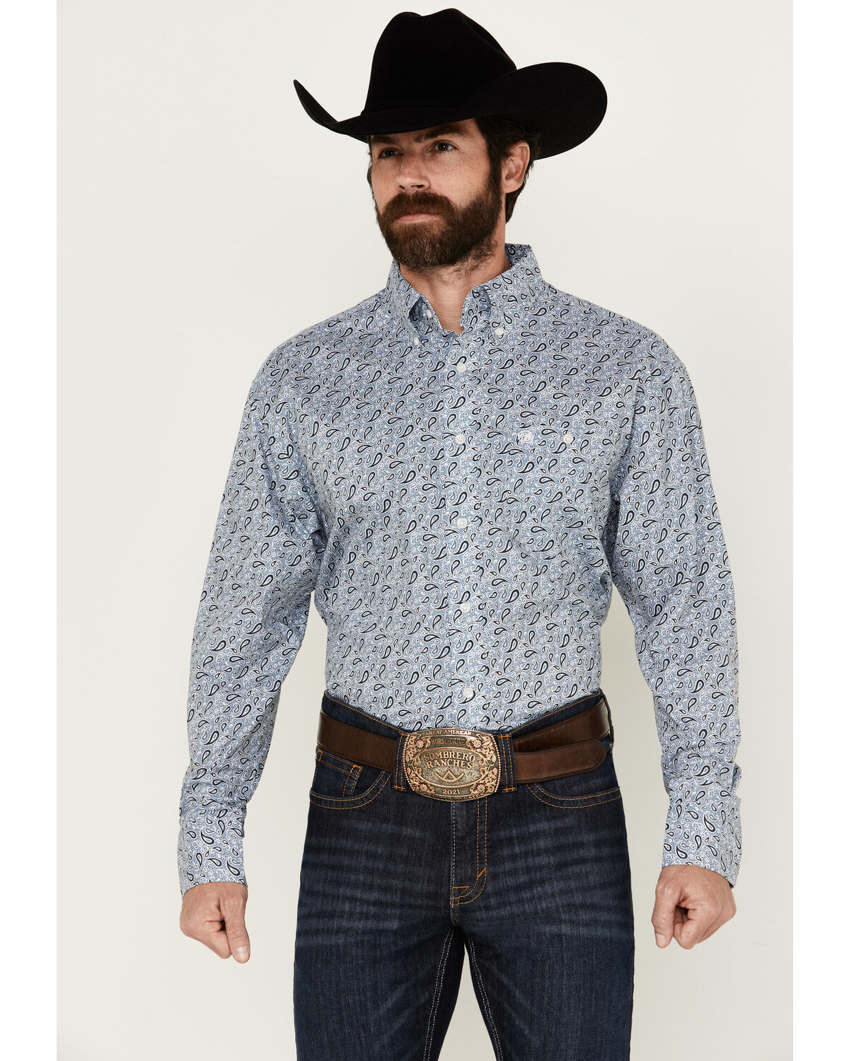Image #1 - Wrangler Men's Classics Paisley Print Long Sleeve Button-Down Western Shirt - Big, Blue, hi-res