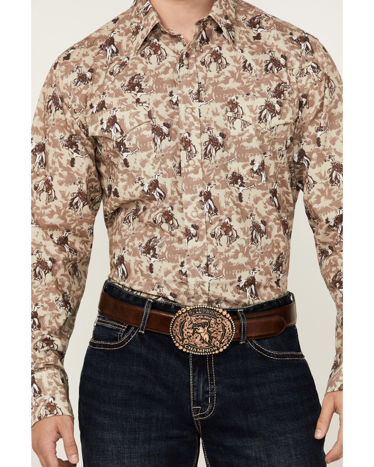 Image #3 - Roper Men's Vintage Cowboy Print Long Sleeve Snap Western Shirt, Navy, hi-res