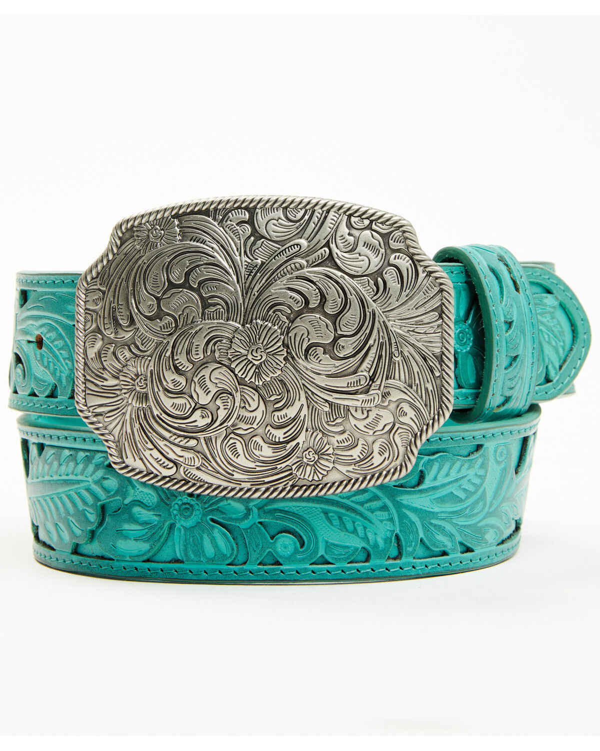 Image #1 - Idyllwind Women's Westerly Drive Tooled Belt, Turquoise, hi-res