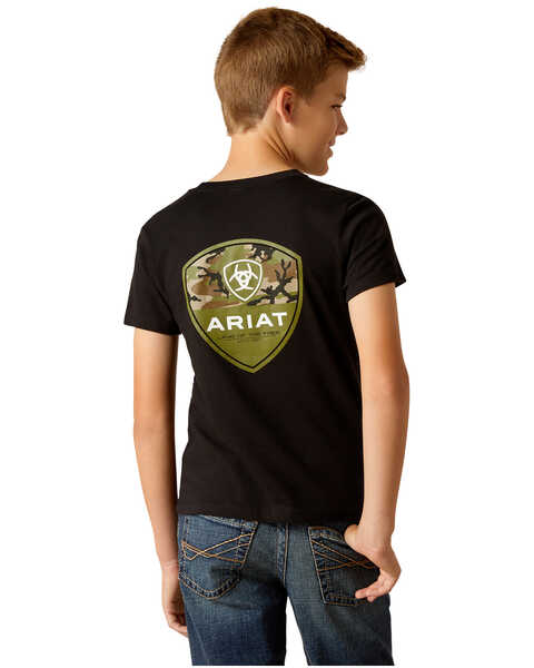 Ariat Boys' Camo Logo Short Sleeve Graphic Print T-Shirt , Black, hi-res