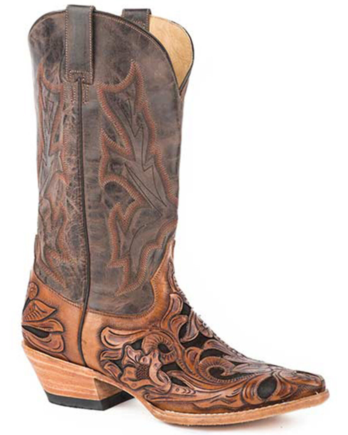 Image #1 - Stetson Men's Wicks Hand Tooled Western Boots - Snip Toe, Brown, hi-res