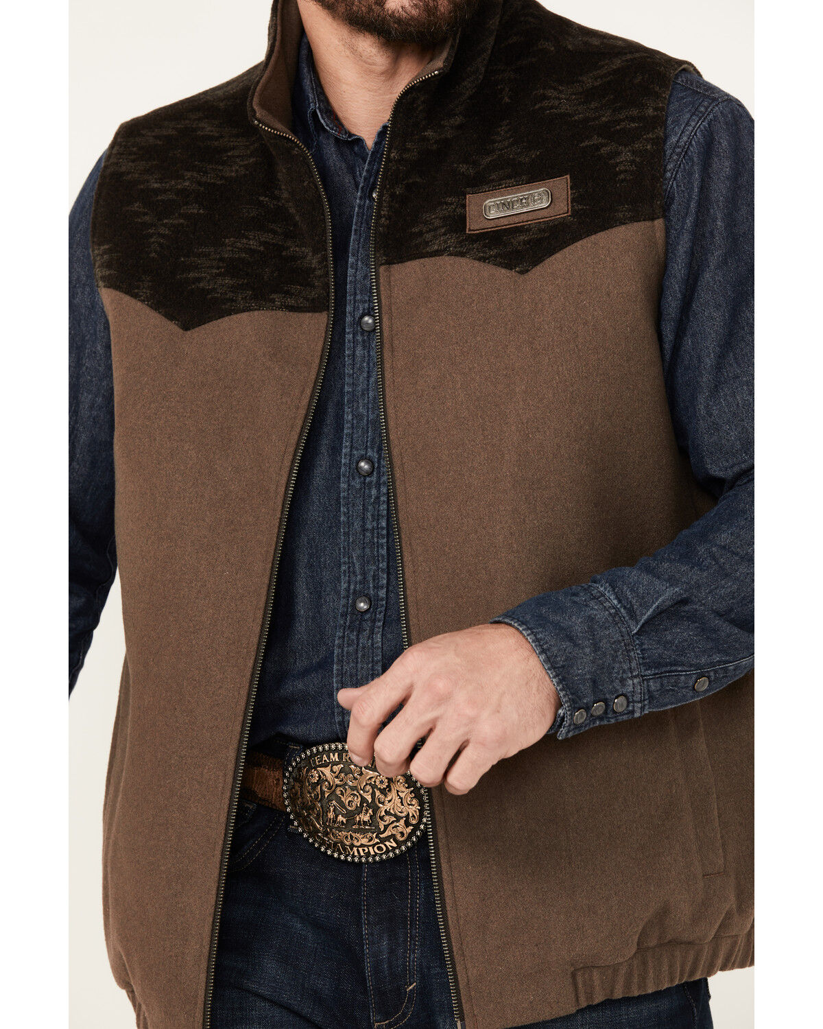 Image #3 - Cinch Men's Solid Twill Concealed Carry Zip Vest, Brown, hi-res