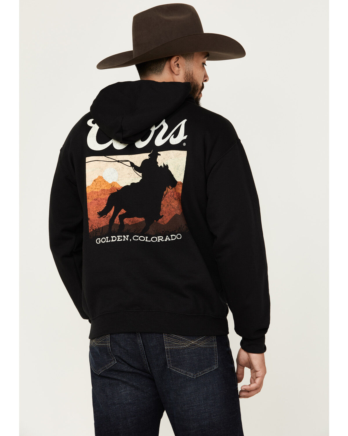 Image #1 - Coors Men's Boot Barn Exclusive Coors Logo Hooded Sweatshirt, Black, hi-res
