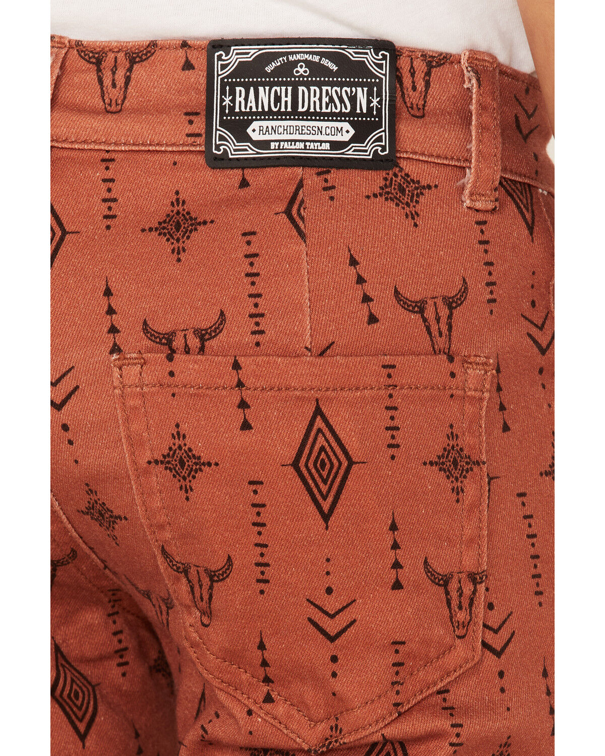 Image #4 - Ranch Dress'n Girls' Southwestern Steerhead Print Stretch Super Flare Jeans, Brown, hi-res