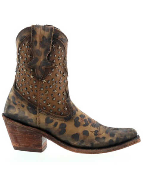 Image #2 - Caborca Silver by Liberty Black Women's Leopard Print Studded Short Western Boots - Pointed Toe, Brown, hi-res