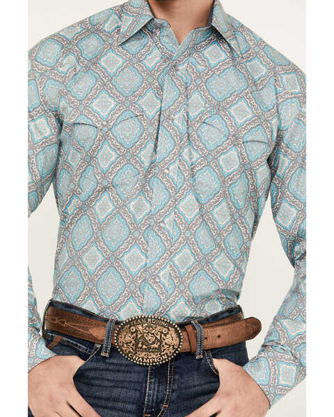 Image #3 - Stetson Men's Medallion Print Long Sleeve Snap Western Shirt, Turquoise, hi-res