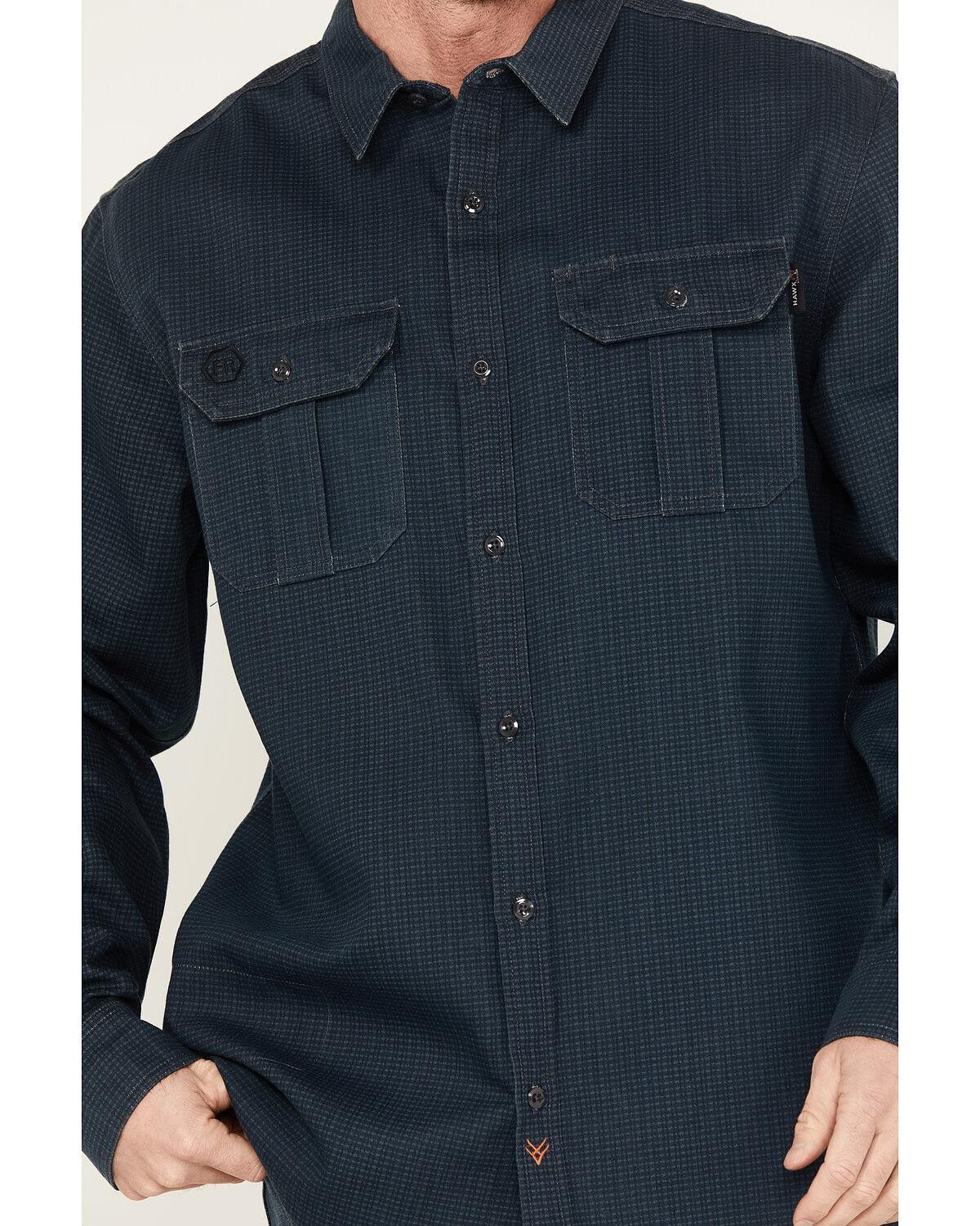 Image #3 - Hawx Men's FR Plaid Print Long Sleeve Button-Down Work Shirt - Big & Tall, Blue, hi-res