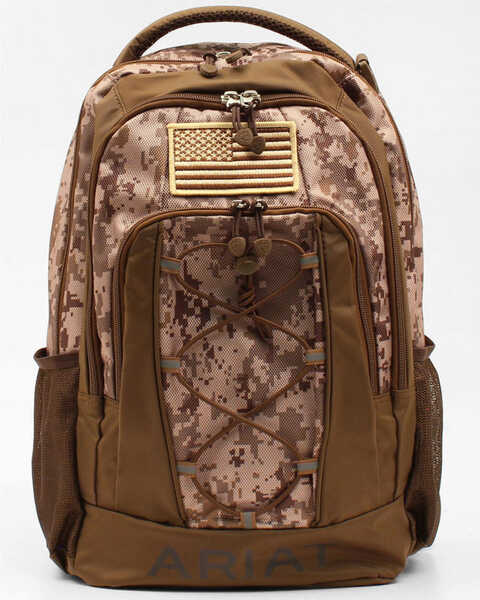 Ariat Camo American Patch Front Panel Backpack, Brown, hi-res