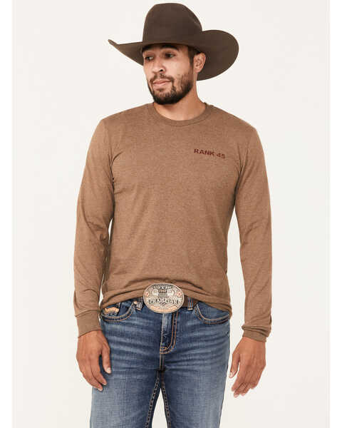 Image #1 - RANK 45® Men's Chardon Western Long Sleeve Graphic T-Shirt, Coffee, hi-res