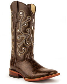 Ferrini Chocolate Alligator Belly Print Cowgirl Boots - Wide Square Toe, Chocolate, hi-res